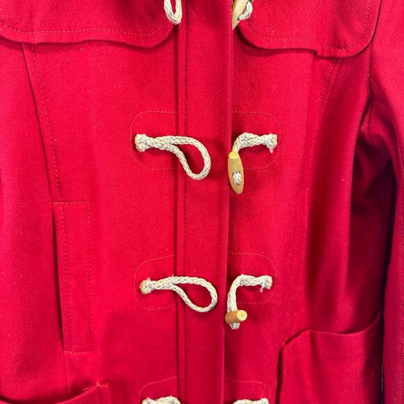 American Eagle Wool Blend Red Fur Hood Toggle Button Pea Coat Womens Large - Picture 8 of 16